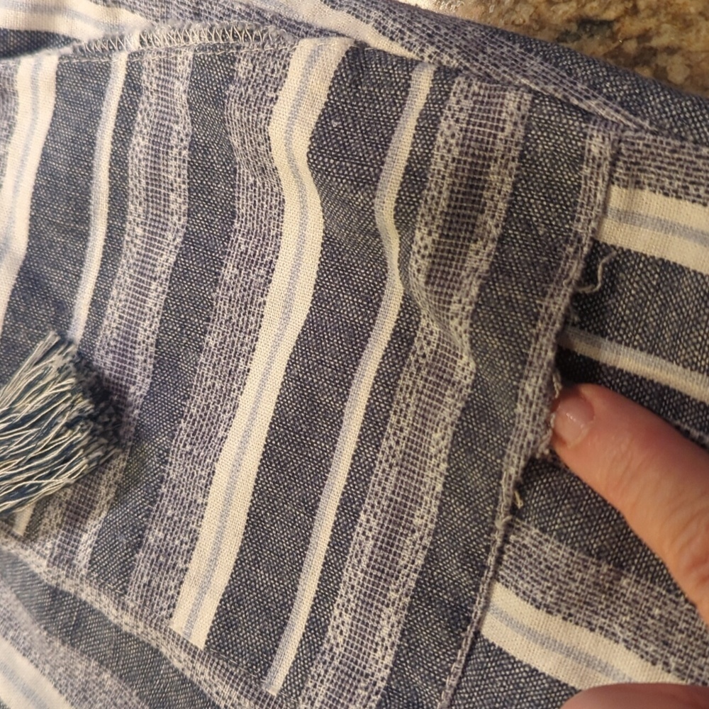 Beau/Dawson Linen Blend Comfy Casual Striped Blue and White Capri Pants Sz S - Picture 8 of 8